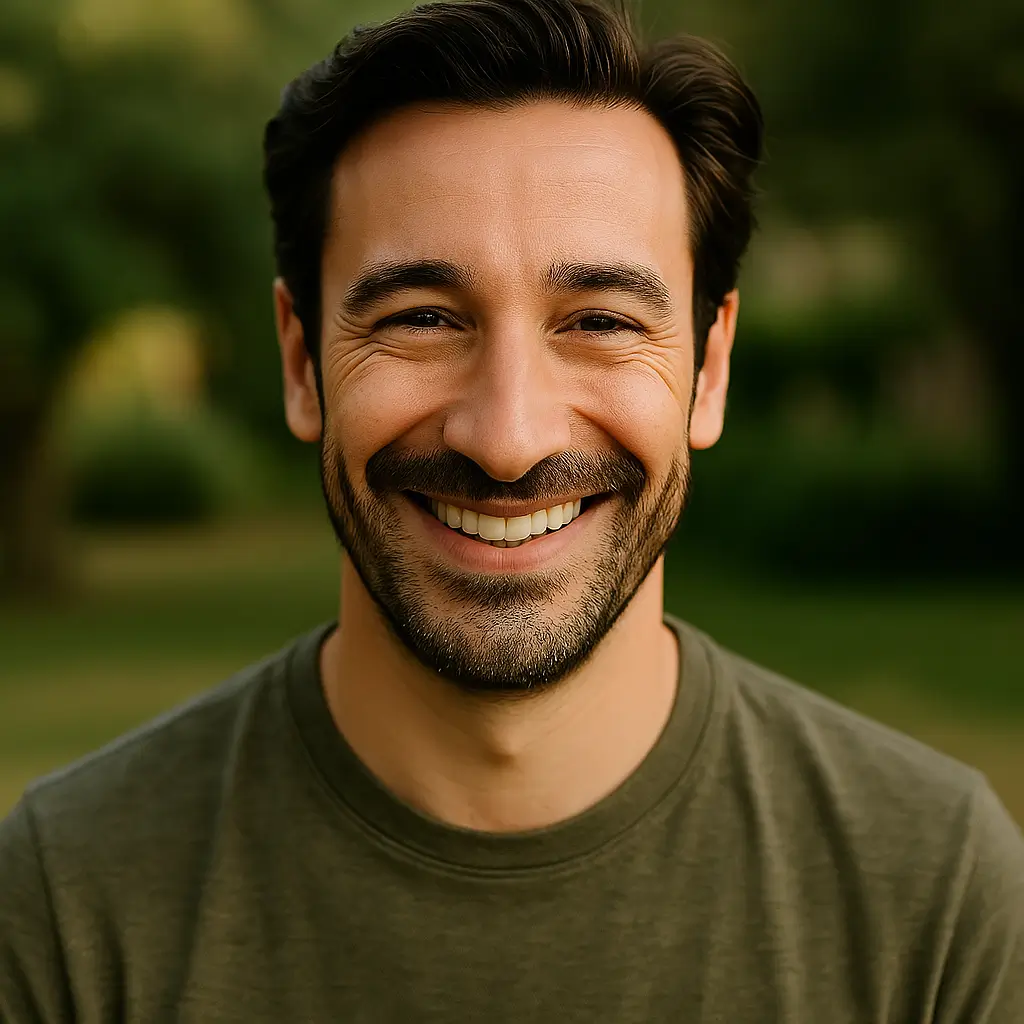 Portrait of Luca, the founder of CooksBreeze, smiling outside in natural light